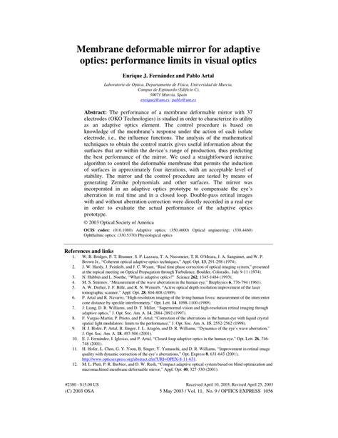 (PDF) Membrane deformable mirror for adaptive optics: Performance limits in visual optics