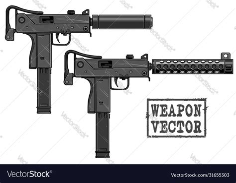 Graphic detailed uzi submachine gun with silencer Vector Image