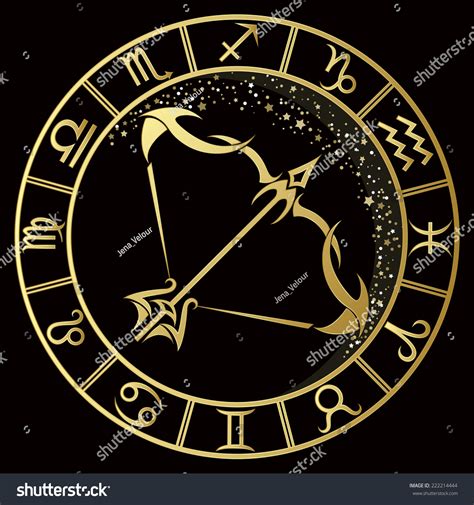 Golden Sagittarius Zodiac Sign. Vector Illustration - 222214444 ...