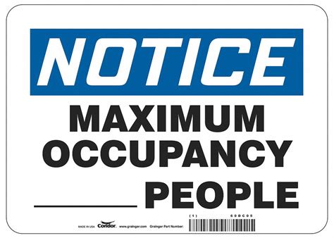 10 in x 14 in Nominal Sign Size, 0.032 in Thick, Write-On Maximum Occupancy Sign - 60DC05 ...