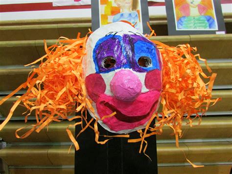 3rd grade paper mache clown mask; lesson by art teacher: Susan Joe ...