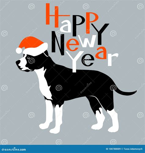 Happy New Year Dog Card Vector Illustration Flat Stock Vector - Illustration of fashion ...