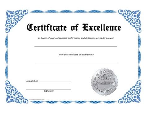 Print Certificate of Excellence – Free Printable