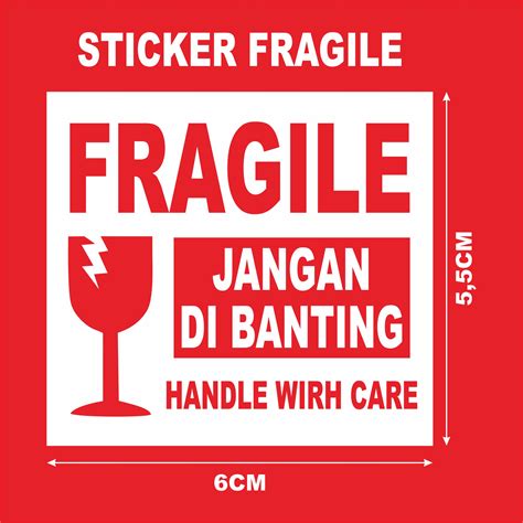 10 PCS Sticker FRAGILE Awas Barang Pecah Belah Handle With Care Ukuran ...