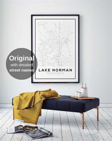 Lake Norman Map Print, Map of Lake Norman, Lake Norman North Carolina, Lake Norman Wall Art, on ...