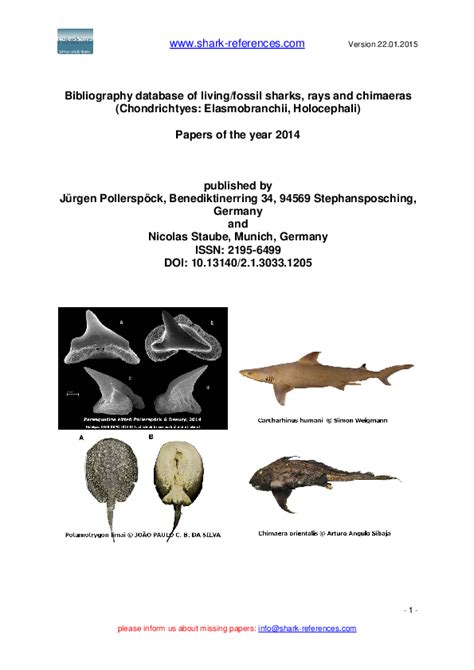 (PDF) Bibliography database of living/fossil sharks, rays and chimaeras ...