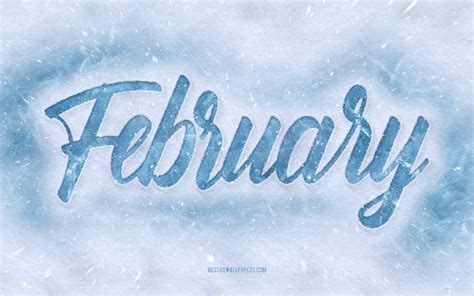 Download wallpapers February, 4k, inscription on the snow, snowy winter ...