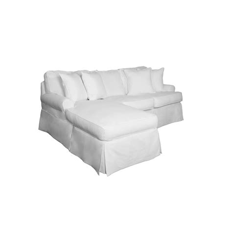 85” White Fabric Slipcover for T-Cushion Sectional Sofa with Chaise ...