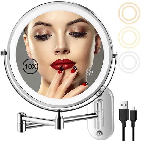 Rechargeable Wall Mounted Makeup Mirror, 8'' LED Vanity Mirror, Double ...