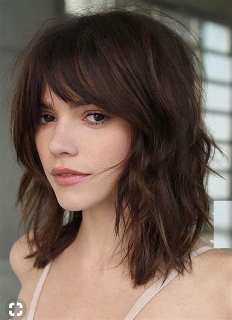 20 Ideas of Medium Brunette Shag Haircuts with Thick Bangs