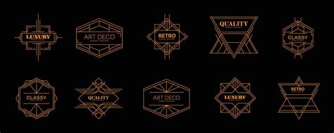 Set of Art deco badge design template in luxury design style. Minimalist gold art deco vintage ...