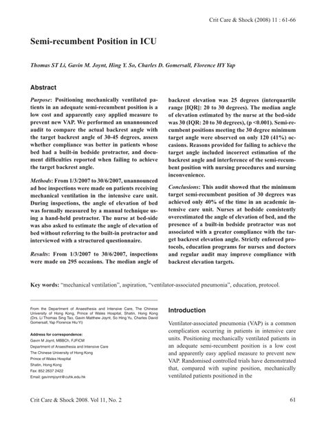 (PDF) Semi-recumbent position in ICU