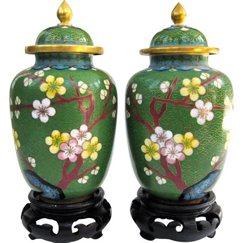 A Pair of Vintage Miniature Cloisonné Covered Vases on Stands | Covered vases, Vintage ...