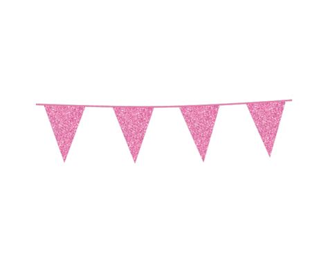 Kartonnen hot pink glitter vlaggenlijn | 6 meter - Partycorner.nl