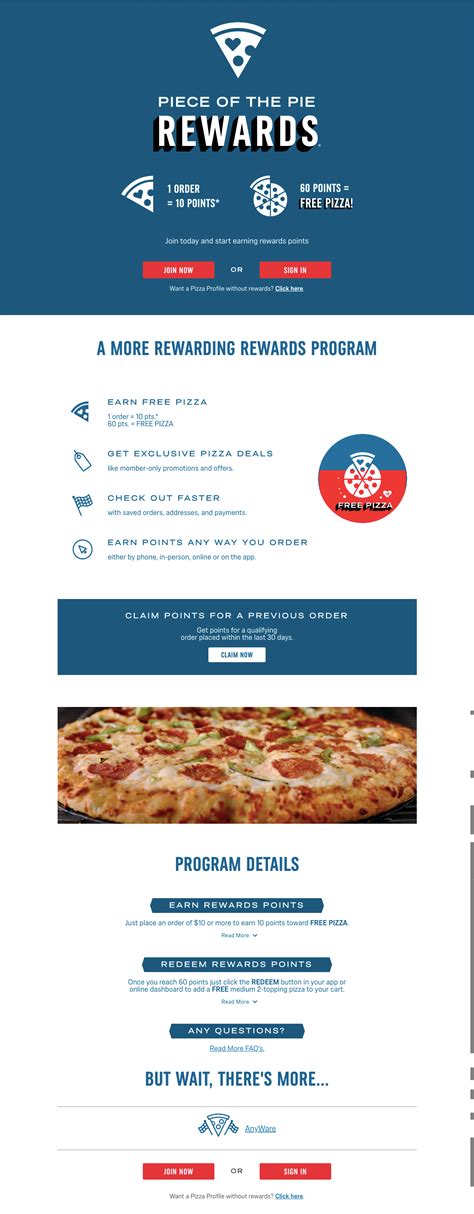 Domino's pizza rewards program landing page - Swipe File