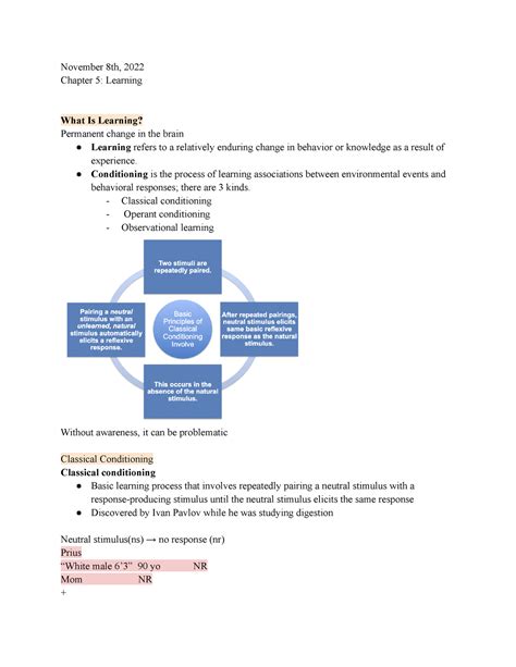 Psychology Learning - class notes - November 8th, 2022 Chapter 5: Learning What Is Learning ...