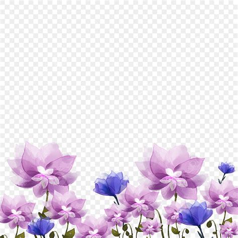 Purple Floral Watercolor Hd Transparent, Watercolor Wedding Blue Purple Floral Border, Blue ...