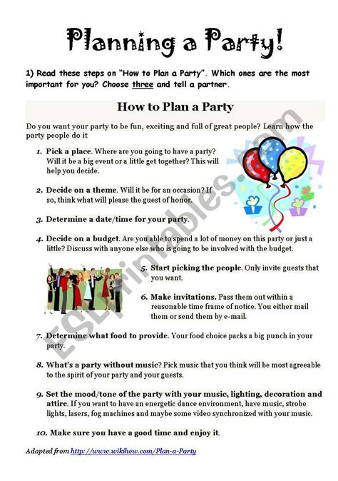 Planning a Party - ESL worksheet by uruguaya