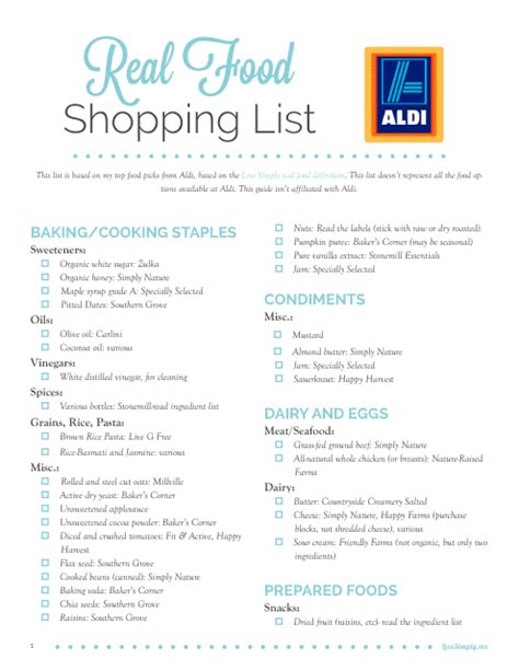 Real Food Shopping List Template - Aldi Download Printable PDF ...