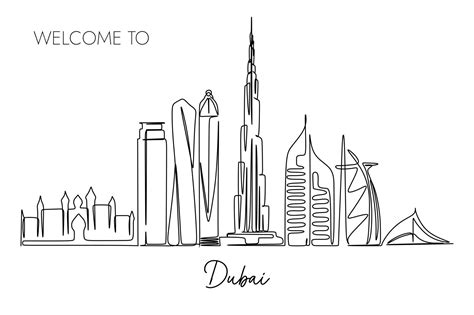 one continuous line drawing of Dubai city skyline. World Famous tourism ...