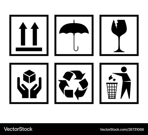 Handling packing icon set-fragile recycle signs Vector Image