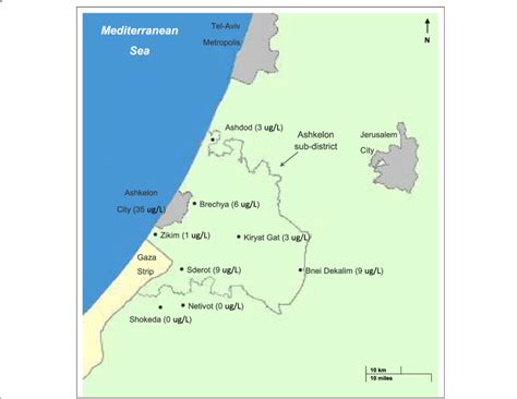 Map of Israel's southern coastal area, showing Ashkelon sub-district ...