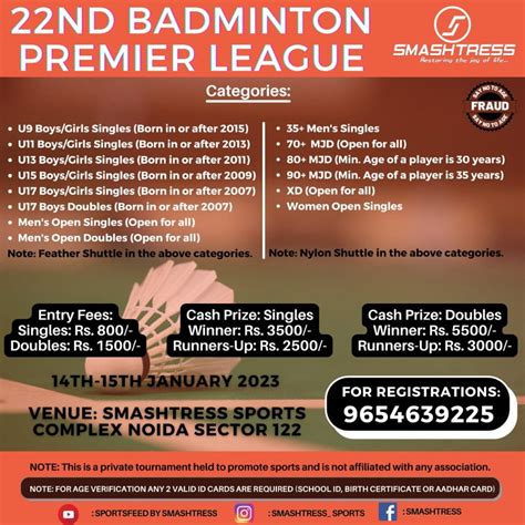 UPCOMING BADMINTON TOURNAMENTS 2023 – Badmintonpb