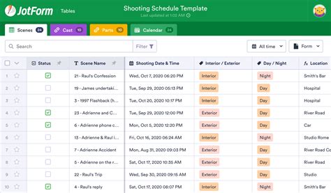 Shooting Schedule Template | JotForm Tables