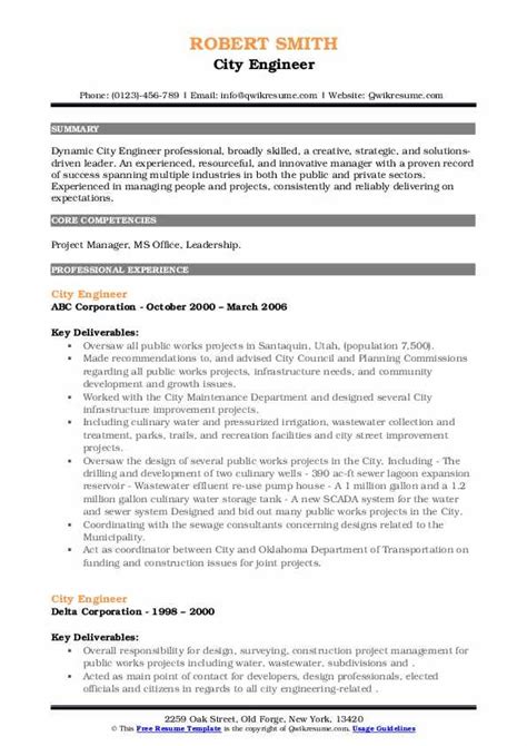 City Engineer Resume Samples | QwikResume