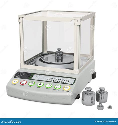 Analytical Balance, Digital Lab Scale with Set Calibration Weight. 3D Rendering Stock ...