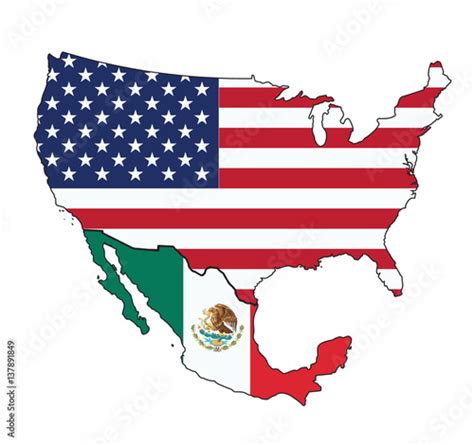 "Flag map of USA and Mexico" fichier vectoriel libre de droits sur la ...