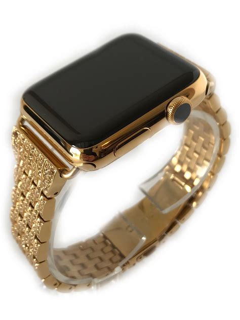 24K Gold 42MM Apple Watch 24K Gold Links Band with Diamond Rhinestone ...