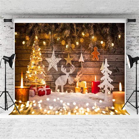 ABPHOTO Polyester Christmas Photography Backdrop 7x5ft Retro Wooden Wall Background Glitter ...