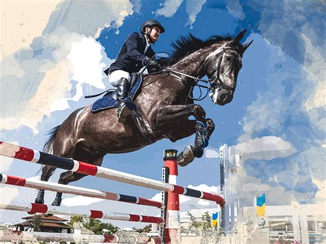 Horse Painting - Rider Jumping Horse In Competition by Elaine Plesser | Horses, Horse painting ...