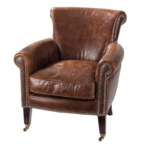 Distressed brown leather armchair Cambridge | Maisons du Monde