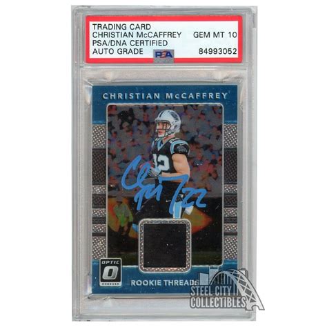 Christian McCaffrey 2017 Panini Donruss Optic Rookie Threads Autograph RC Card #5 PSA/DNA 10 ...