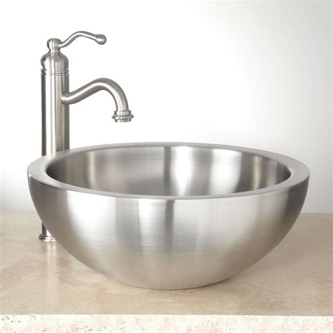 16" Tamarisk Double-Wall Stainless Steel Vessel Sink | Vessel sink ...