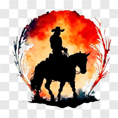 Download Silhouette of a Cowboy Riding into the Sunset PNG Online ...