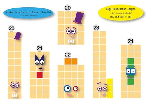 Numberblocks Stickers 20-29 including Numberlings PDF / PNG - Etsy