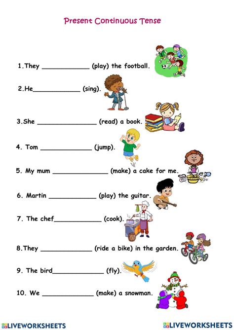 Present Continuous Tense worksheet for Grade 6