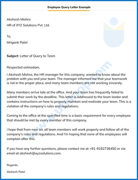 Employee Query Letter - Format, Meaning, Tips, and Examples