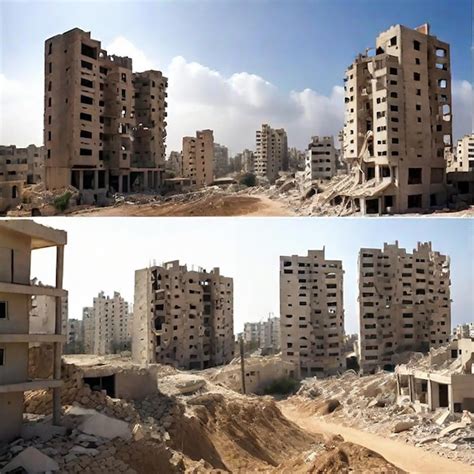 Premium AI Image | A view of the ruins of residential buildings in the ...