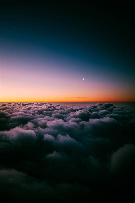 Clouds Porous Sunset Sky Horizon Twilight Moon Above - Above The Clouds ...