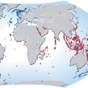 Map of the distribution of coral reefs around the world (courtesy of H.... | Download Scientific ...