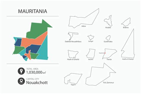 Map of Mauritania with detailed country map. Map elements of cities ...