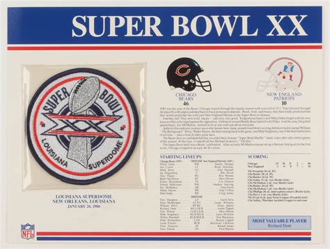 Bears Super Bowl XX Champions Commemorative Score Card with Patch ...