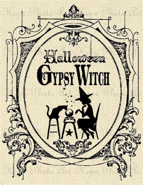 Halloween Gypsy Witch Digital Collage Sheet Image Transfer