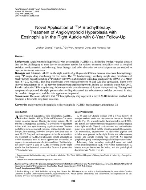 (PDF) Novel Application of 32 P Brachytherapy: Treatment of Angiolymphoid Hyperplasia with ...