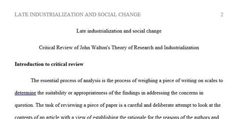 Late Industrialization and Social Change:Choose one of the readings and ...