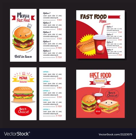 Delicious fast food restaurant menu card Vector Image